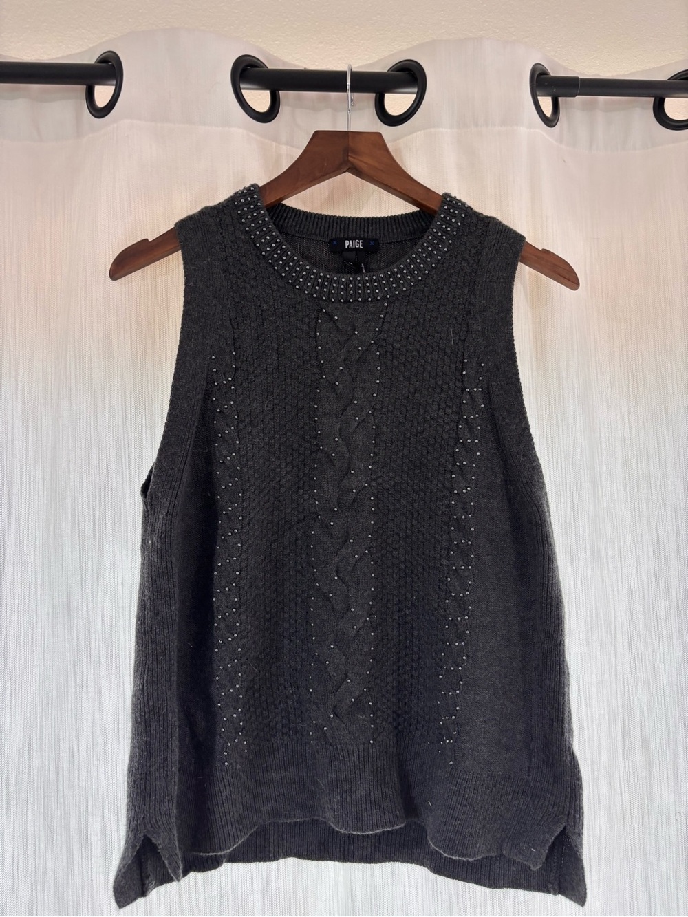 PAIGE Black Embellished Cable-Knit Sleeveless Top